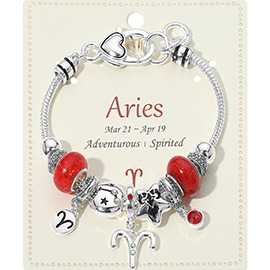 ARIES - Horoscope Symbol Zodiac Charm Beaded Bracelet