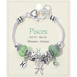 PISCES - Horoscope Symbol Zodiac Charm Beaded Bracelet