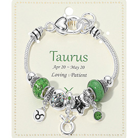 TAURUS - Horoscope Symbol Zodiac Charm Beaded Bracelet