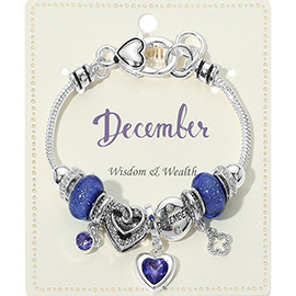 December - Birthstone Heart Charm Multi Beaded Bracelet