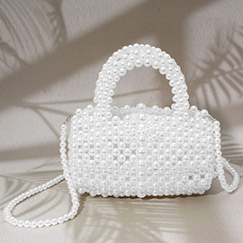 Pearl Beaded Round Top Handle Flap Hand Bag / Crossbody Bag