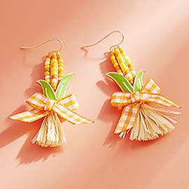 Bow Accent Thanksgiving Corn Drop Dangle Earrings