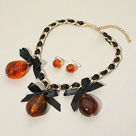 Bold Bow Resin Charm Station Strap Braided Statement Necklace