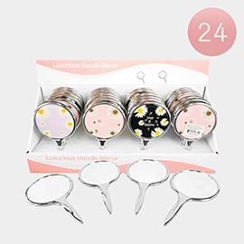 24PCS - Floral Print Handle Mirrors