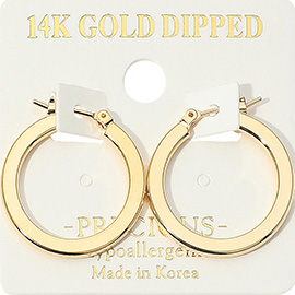 14K Gold Dipped Hypoallergenic Flat Pin Catch Hoop Earrings
