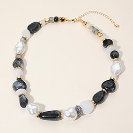 Colorful Pebble Organic Pearl Beaded Chunky Chain Necklace
