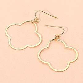 18K Gold Dipped Brass Metal Hammerd Open Quatrefoil Dangle Earrings