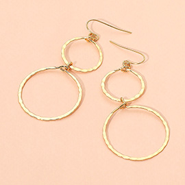 18K Gold Dipped Brass Metal Hammerd Double Open Ring Link Dangle Earrings