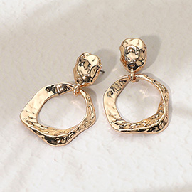 Molten Textured Metal Organic Hoop Dangle Earrings