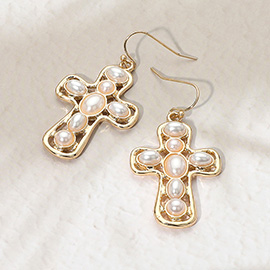 Pearl Cross Dangle Earrings
