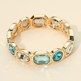 Oval Emerald Cut Stone Accented Stretch Bracelet