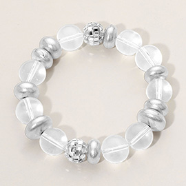 Metallic Accent Transparent Ball Beaded Stretch Bracelet