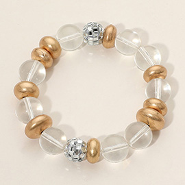 Metallic Accent Transparent Ball Beaded Stretch Bracelet