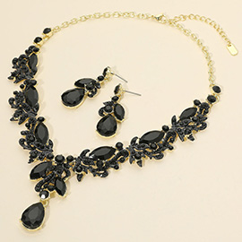 Teardrop Stone Cluster Pendant Marquise Rhinestone Embellished Evening Necklace