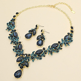 Teardrop Stone Cluster Pendant Marquise Rhinestone Embellished Evening Necklace