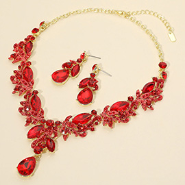 Teardrop Stone Cluster Pendant Marquise Rhinestone Embellished Evening Necklace
