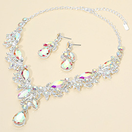 Teardrop Stone Cluster Pendant Marquise Rhinestone Embellished Evening Necklace