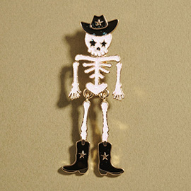 Western Cowboy Halloween Skeleton Pin Brooch