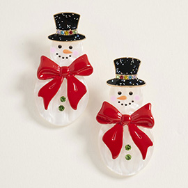 Holiday Bow Accent Snowman Earrings