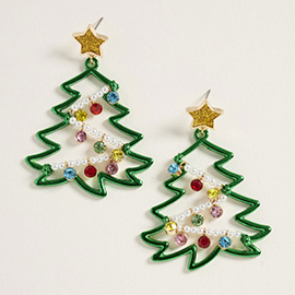 Star Top Pearl Stone Ornament Christmas Tree Dangle Earrings