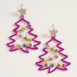 Star Top Pearl Stone Ornament Christmas Tree Dangle Earrings