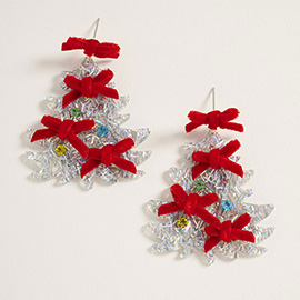Bow Embellished Christmas Tree Dangle Earrings