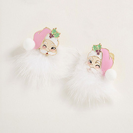 Fluffy Pom Pom Santa Face Earrings