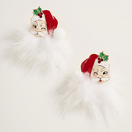 Fluffy Pom Pom Santa Face Earrings