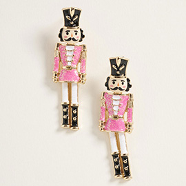 Glittered Nutcracker Soldier Earrings
