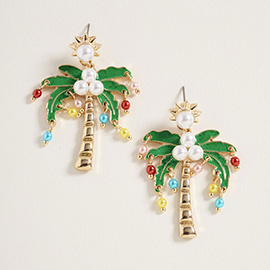 Holiday Festive Tropical Palm Tree Dangle Earrings
