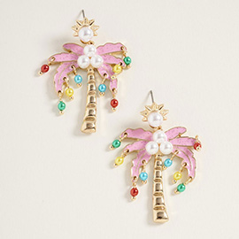 Holiday Festive Tropical Palm Tree Dangle Earrings