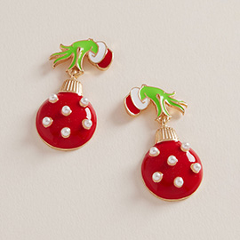 Green Monster Hand Christmas Ornament Dangle Earrings