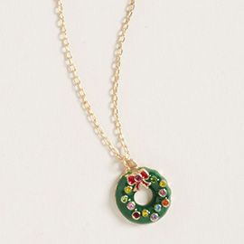 Christmas Wreath Pendant Necklace