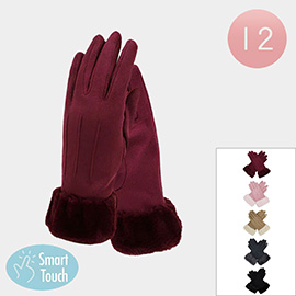 12Pairs - Faux Fur Cuff Smart Touch Winter Gloves