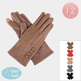 12Pairs - Solid Elegant Button Detail Smart Touch Winter Gloves