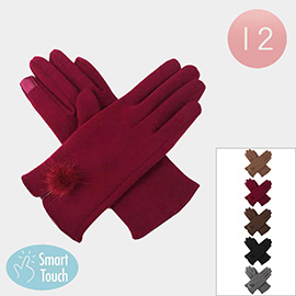 12Pairs - Pom Pom Accent Smart Touch Winter Gloves