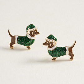 Glittered Christmas Dachshund Stud Earrings