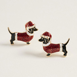 Glittered Christmas Dachshund Stud Earrings