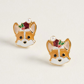 Christmas Corgi Face Stud Earrings