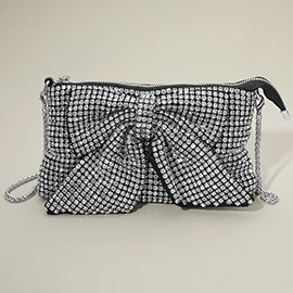 Mesh Bling Rhinestone Bow Accent Evening Clutch Bag / Crossbody Bag