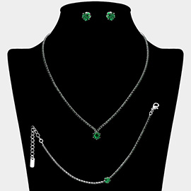 Round CZ Stone Accent Rhinestone Paved Jewelry Set