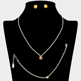 Round CZ Stone Accent Rhinestone Paved Jewelry Set