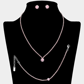 Round CZ Stone Accent Rhinestone Paved Jewelry Set
