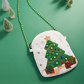 Christmas Tree Beaded Mini Crossbody Bag