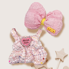 Mini Doll Tweed Overall Bow Headpiece Outfit Set