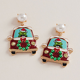 Green Monster Holiday Car Dangle Earrings