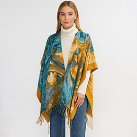 Fringe Trip Mixe Abstract Swirl Print Kimono Wrap Poncho