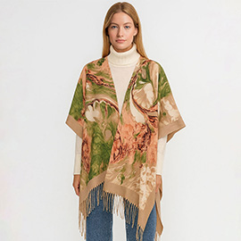 Fringe Trip Mixe Abstract Swirl Print Kimono Wrap Poncho