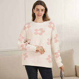 Cozy Daisy Pattern Crew Neck Sweater