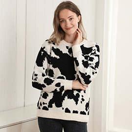 Cow Pattern Crew Neck Sweater